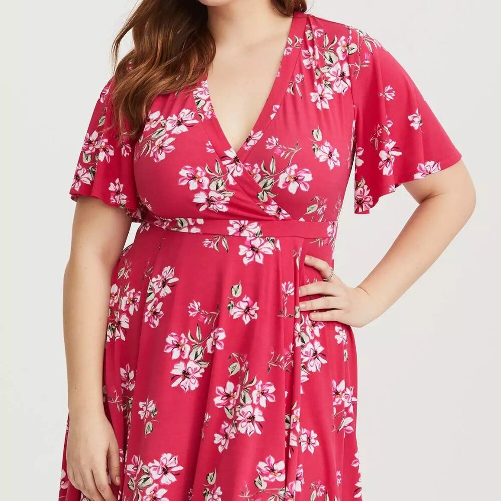 Torrid. Hot pink short floral dress. size 1.